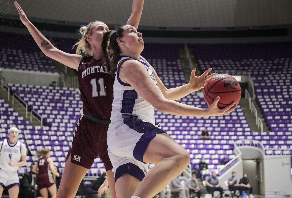 Vicky Parra, 20, takes a shot during the Feb. 11 game against the Montana Grizzlies.