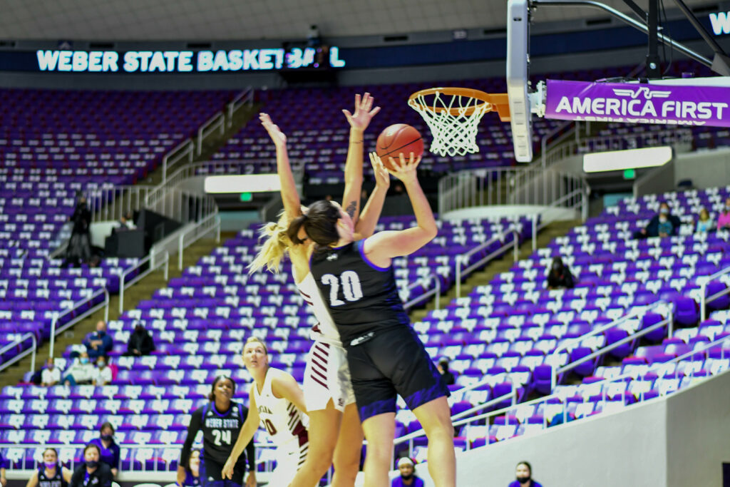 Vicky Parra, a forward for Weber State's Lady Wildcats, shoots a two point basket during Saturday's game against Montana's Griz.  (Nikki Dorber / The Signpost)