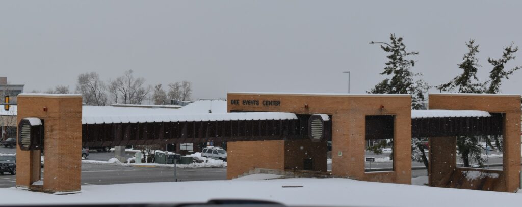 The marquee at the Dee Events Center at Weber State University is set to be demolished in March. (Paige McKinnon/The Signpost)