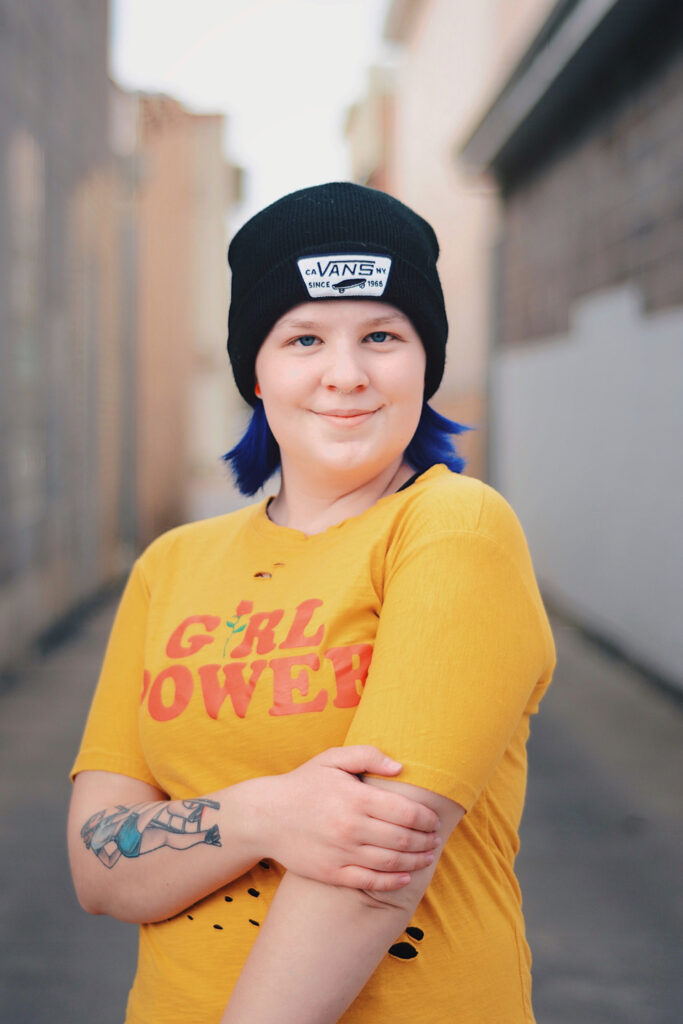 Tricia Jones wears a "girl power" shirt Sunday, Mar. 14, 2021, in Logan, Utah. (Brooklynn Kilgore/The Signpost)