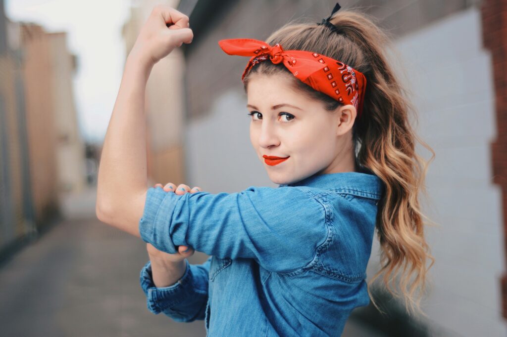 Madison Haug channels her inner Rosie The Riveter energy, Sunday, Mar. 14, 2021, in Ogden, Utah. (Brooklynn Kilgore/The Signpost)