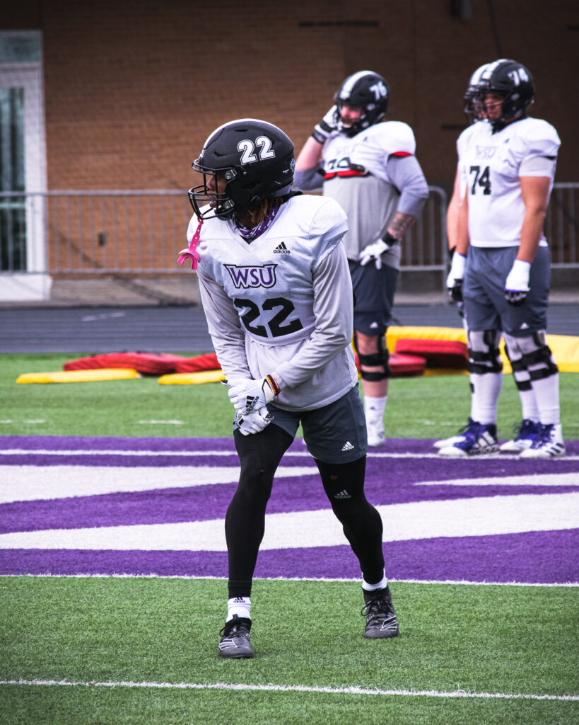 Wildcat wide receiver Rashid Shaheed lines up in practice at Stewart Stadium.