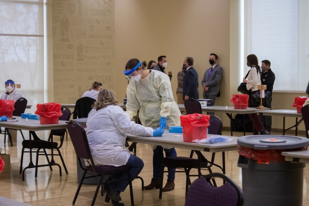 COVID-19 tests are administered and tested at Weber State University on Nov. 10, 2020. (BriElle Harker / The Signpost)