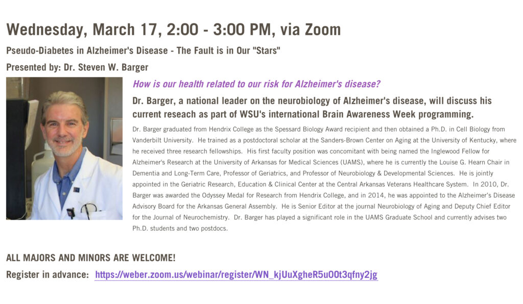 Dr. Steven W. Barger is the current Louise G. Hearn Chair in Dementia and Long-Term Care, Professor of Geriatrics and a Professor of Neurobiology & Development Sciences. He is a leader in Alzheimer's research. (THE SIGNPOST/ISRAEL CAMPA)