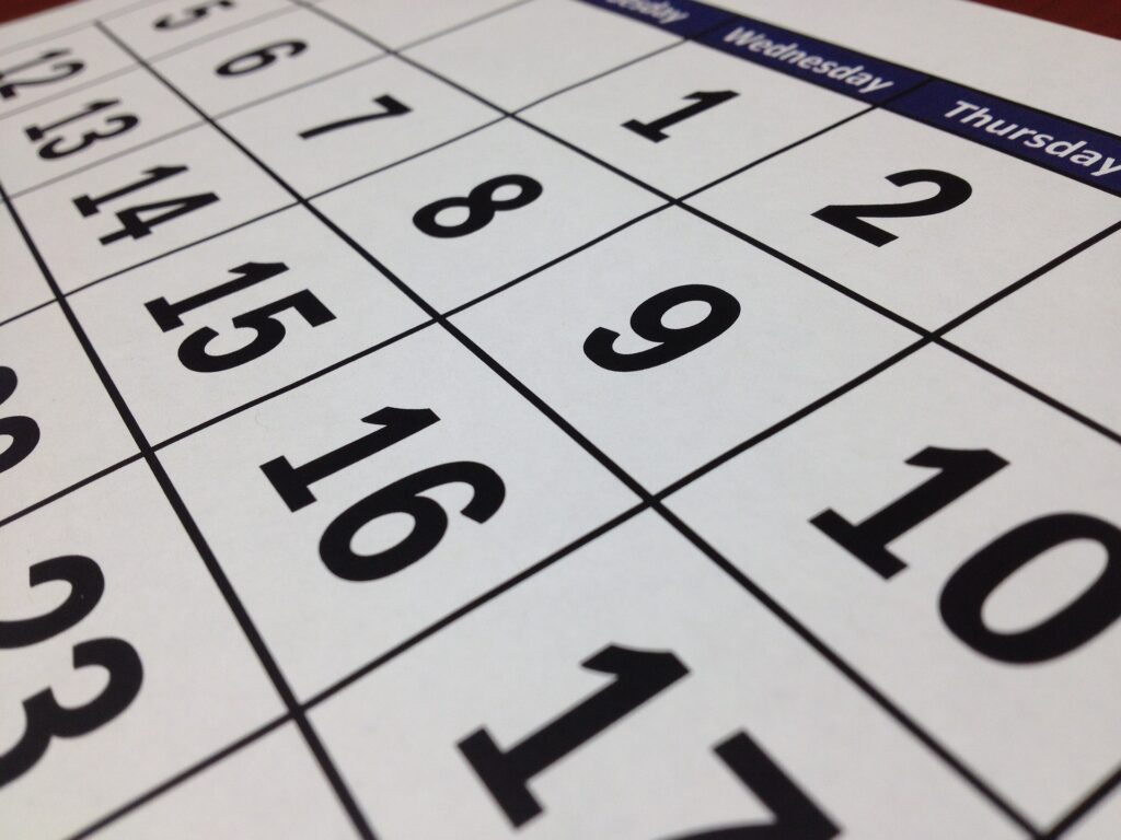 Calander and date photo from Pixabay