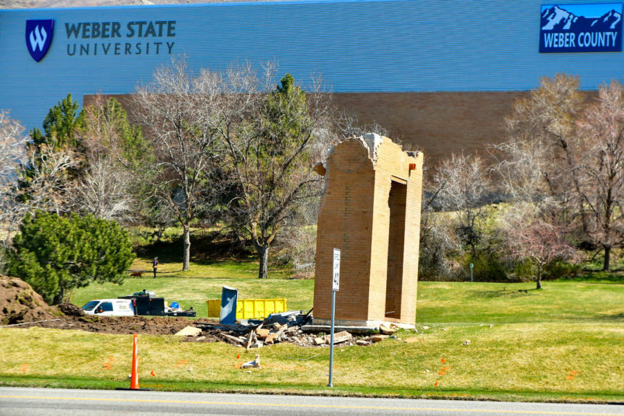 Demolition of the Dee Events Center Marquee began in March. This provides space for the new Utah Transit Authority BRT line. (Nikki Dorber/The Signpost)