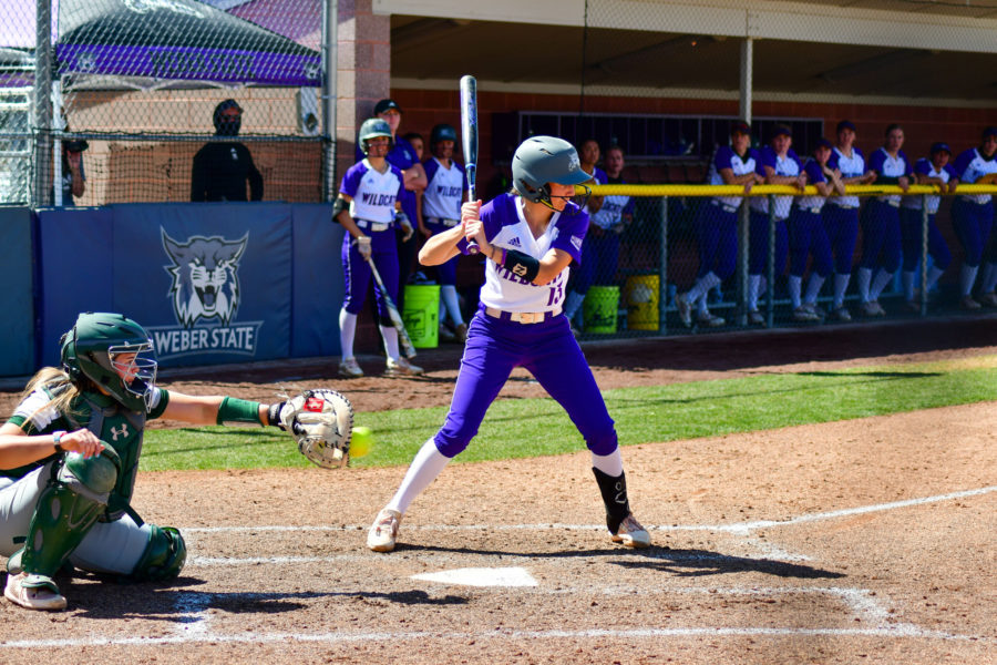 Makayla Donahoo, 13, up to bat during the game against Colorado State on April 3 in Ogden. (Nikki Dorber/The Signpost)