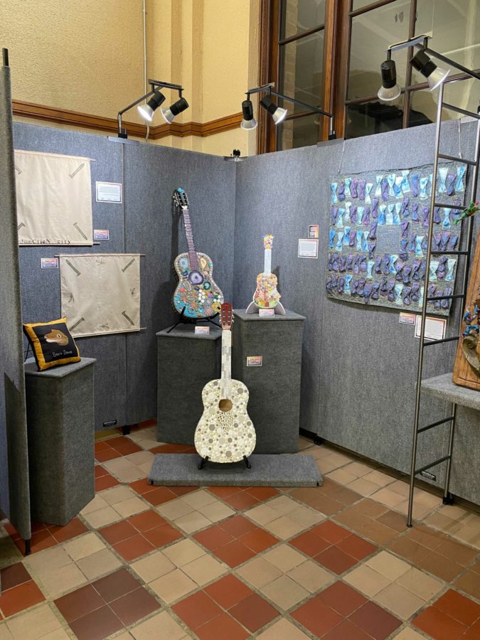 A display of local artwork that was placed in the Union Station during the First Friday Art Stroll on July 2. Photo credit: Elle Gord