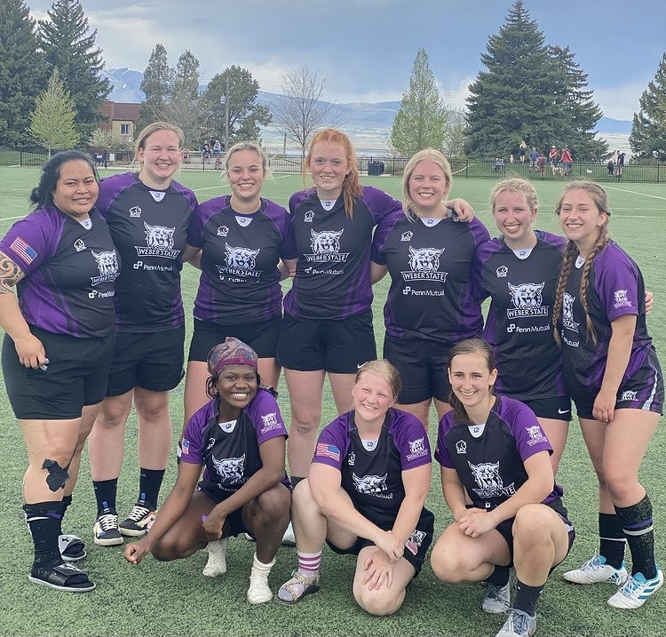 The WSU womens rugby team poses for a photo following a game against the Utah State Aggies on May 6. Photo credit: @wsuwomensrugby & Weber State Womens Rugby Instagram