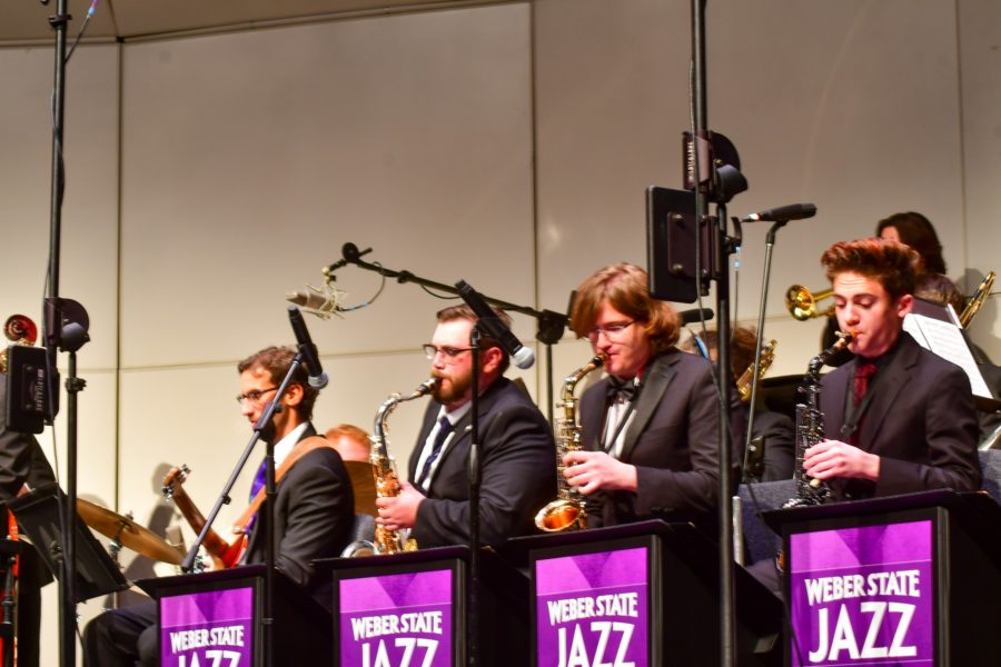 The sound of saxophones fills the air during the Jazz Ensemble performance.  (Nikki Dorber/The Signpost) Photo credit: Nikki Dorber