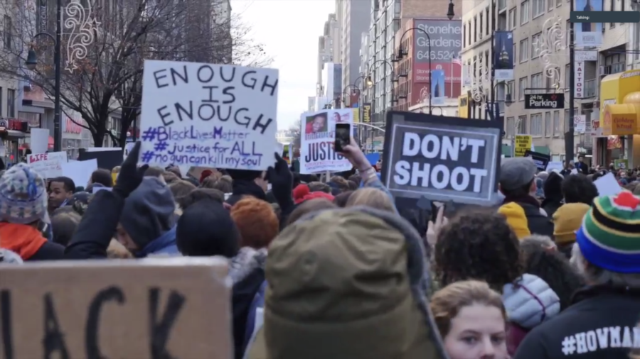 A Black Lives Matter protest filmed in New York City after the death of Eric Garner in 2015 is featured in the film Beloved Community Project. Photo credit: Lissete Landaverde
