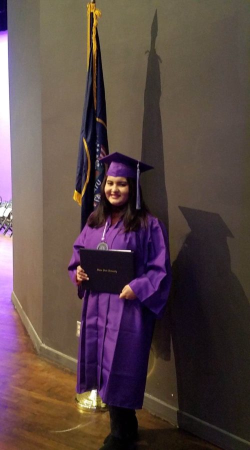 Landaverde at the 2019 Fall Commencement after receiving her associate degree in General Studies. Photo credit: Lissete Landaverde