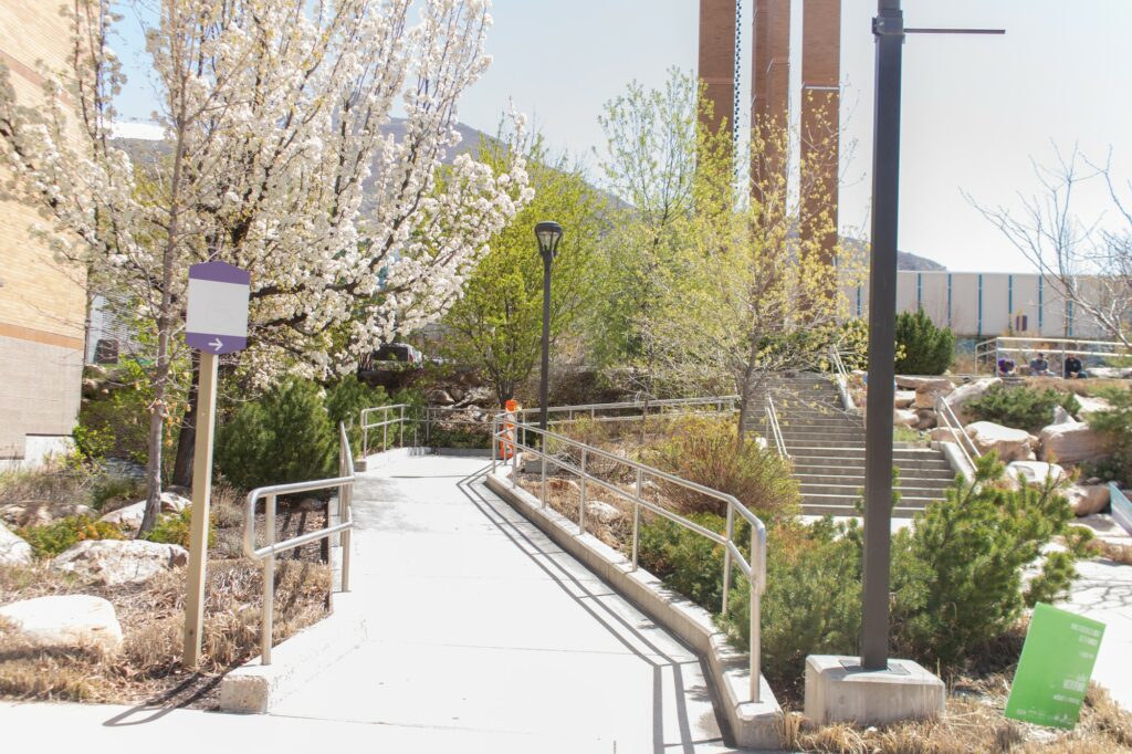 The wheelchair ramp by the Elizabeth Hall building.