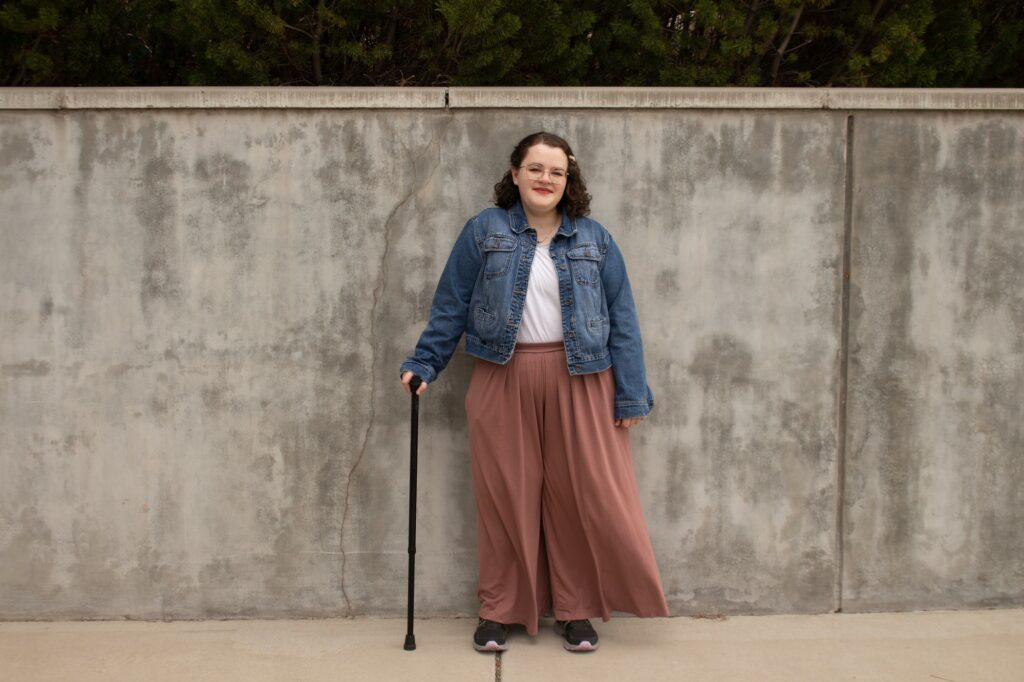 Annabelle Durham posing for a photo outside of the Shepherd Union Building.