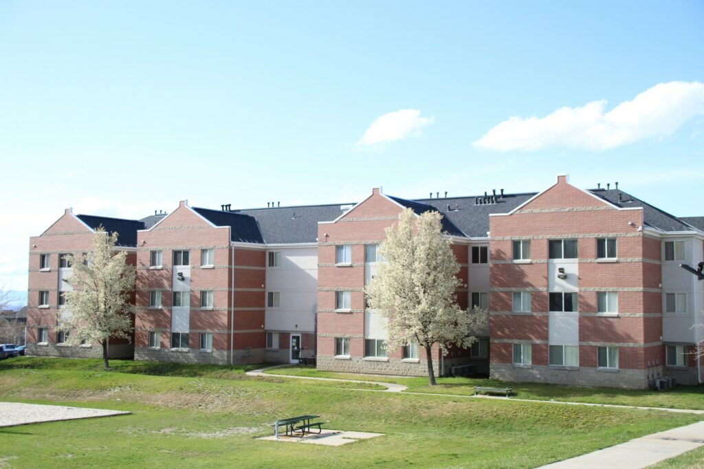 Weber State campus dorms can be found next to the Outdoor Adventure & Welcome Center as well as the Dee Events Center. (Summer Muster/The Signpost)