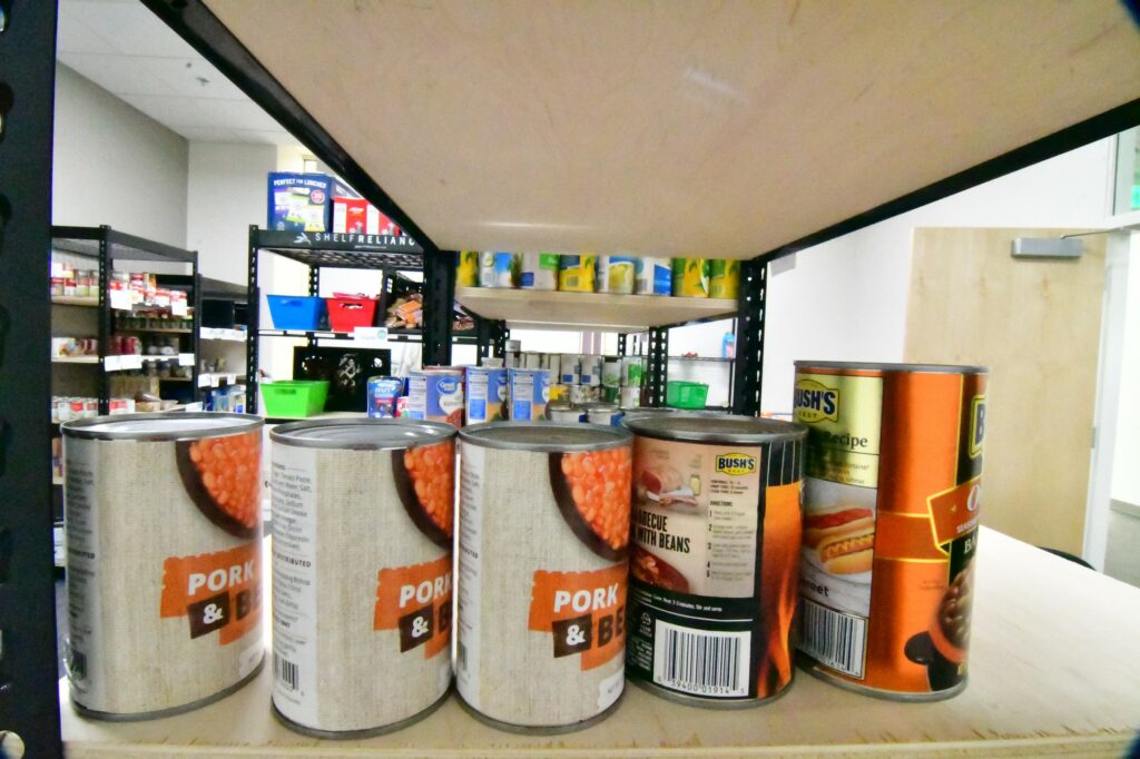 Canned goods are among some of the products available in the food pantry, Weber Cares Food Pantry. (Nikki Dorber/The Signpost)