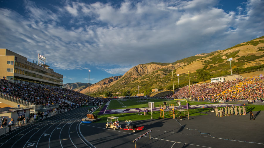 Stewart stadium packed full of excited audience members. Photo credit: Weber State Athletics