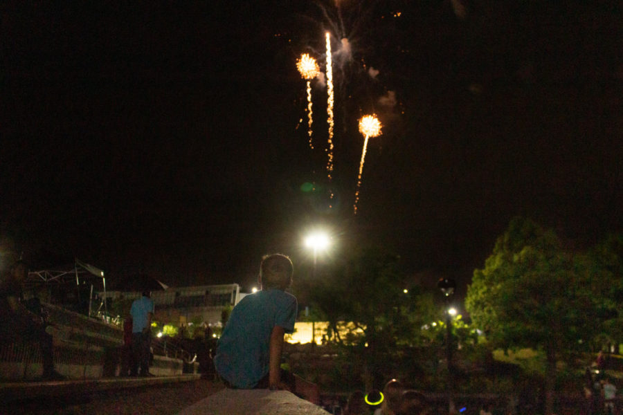 A boy watches on as fireworks fly into the air. (Kennedy Robins/ The Signpost)