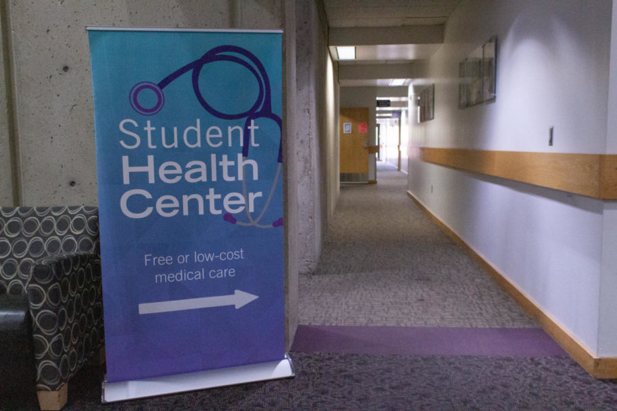 A+sign+outside+of+the+Student+Health+Center.
