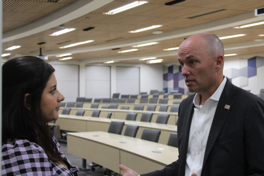 The Signpost reporter Alexandrea Bonilla speaks with Governor Cox in an interview after speaking to Weber State students.