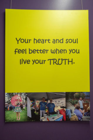 A sign at the library on Ogden campus for The Rainbow Letters Exhibit, reminding people that, your heart and soul feel better when you live your truth. (Sara Staker/The Signpost)