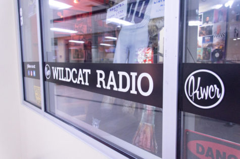 The front window of the KWCR radio station.