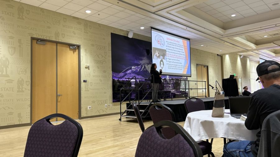 Marlesse D. Jones, a sexual assault and domestic violence resources prosecutor at the Utah Prosecution Council, spoke of the effects of trauma in the Human Trafficking Symposium on Oct. 27.
