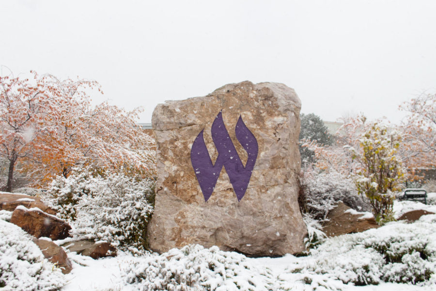 The+W+rock+on+campus+surrounded+by+snow.