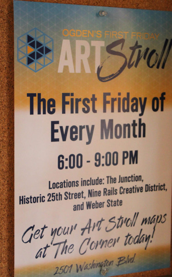 A poster advertising information about the first Friday Art Stroll event.