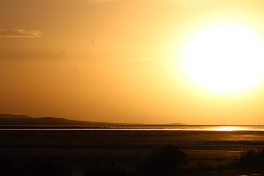 The sunset shining over the Great Salt Lake.