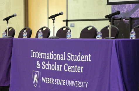 The seating for the International Student panel speakers.