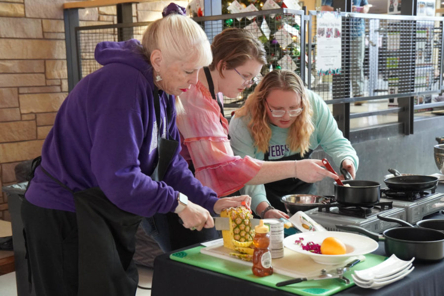 Katie Kyle, Connie Cagle and Klaire Joques in the group Loving our cooking with 38 minutes left on the clock.