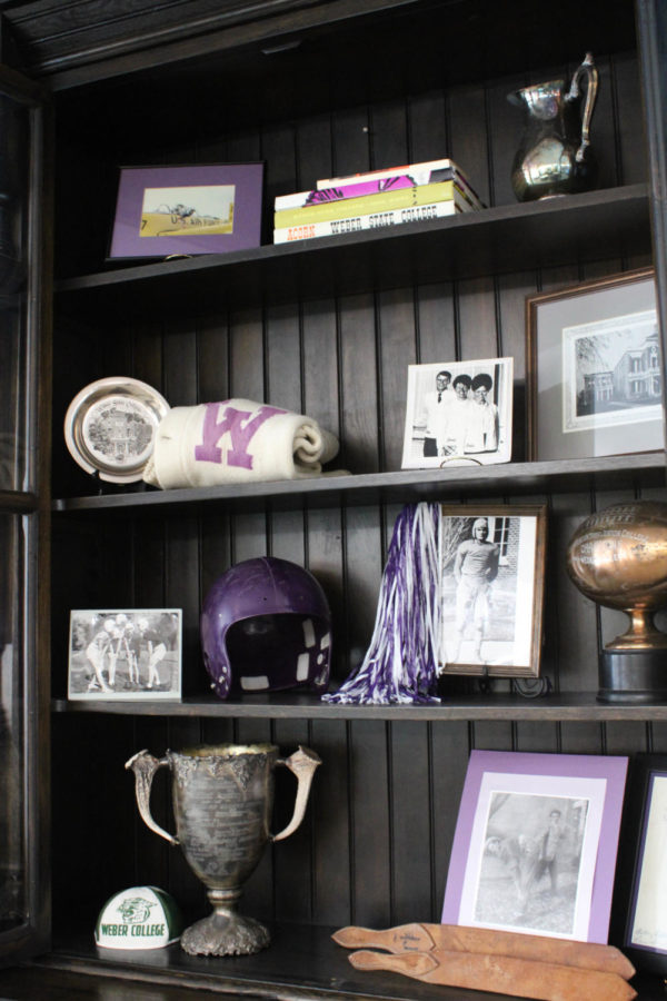 A collection of Weber State athletic memorabilia from past students.