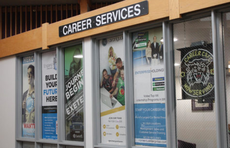 The front window display outside of the Career Services Center.
