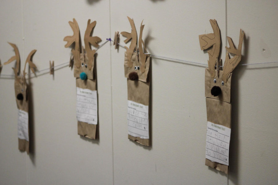 Crafts made by the kids hang in the hallways of the David O. McKay Education building.