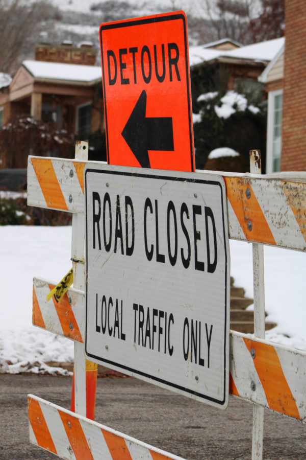 With the closure of Birch Avenue, detour signs help lead people to other open roads around campus so they can get around the closed roads.