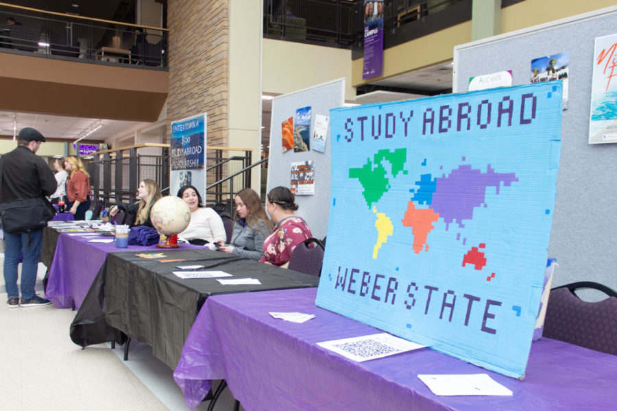 A view of the tables lined up for the Study Abroad fair.