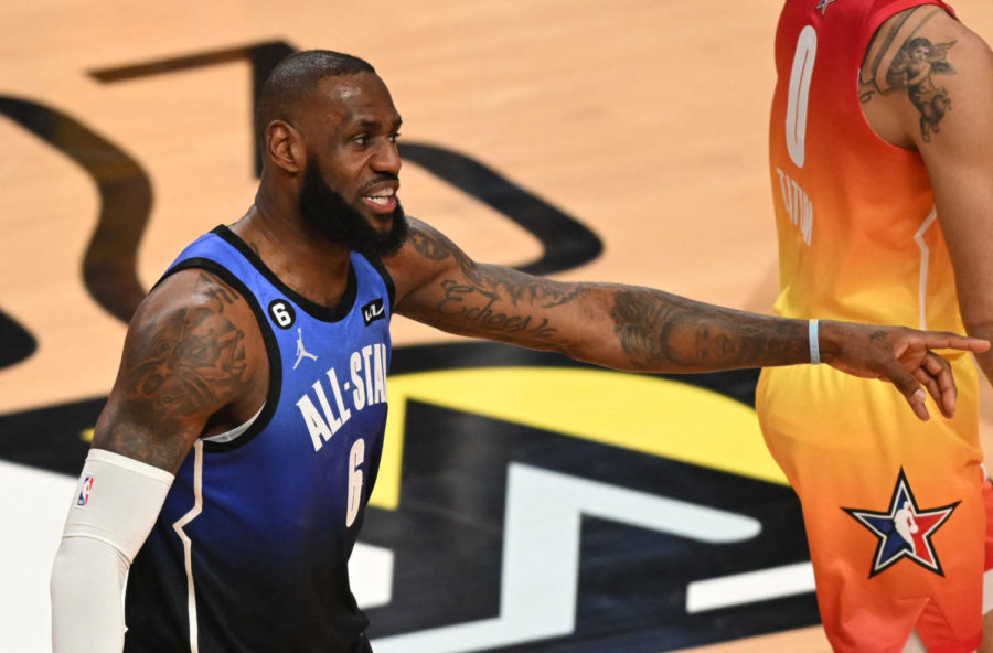 Los Angeles Lakerss pro-basketball player LeBron James gestures during the NBA All-Star game between Team Giannis and Team LeBron at the Vivint arena in Salt Lake City on Feb. 19.