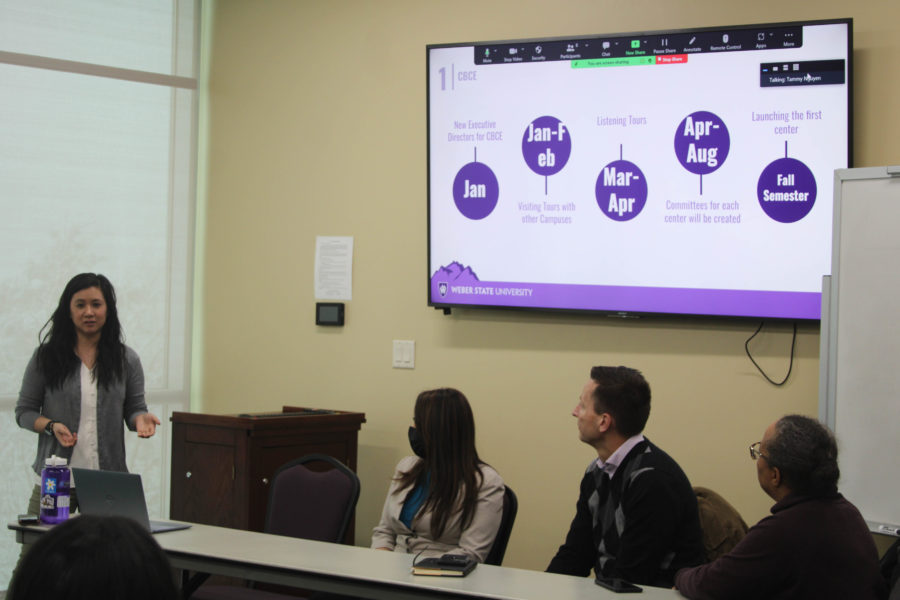 Tammy Nguyen, WSUs new executive director of Equity, Diversity and Inclusion, discussing the timeline of the new cultural centers at Weber State University.