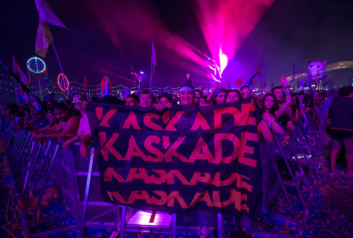Festivalgoers party to the sounds of American DJ Kaskade on day one of the Electric Daisy Carnival at the Las Vegas Motor Speedway on Saturday, May 19, 2018.