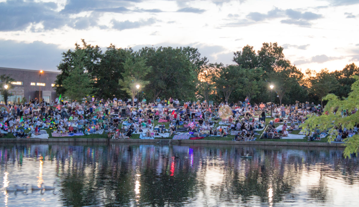 A crowd gathering to watch the fireworks at the Lindquist Pops Concert in the summer of 2019.