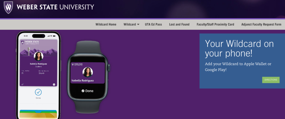 A screen grab of the Wildcard home page on the WSU website, showing how the Wildcard appears on phones or smart watches.