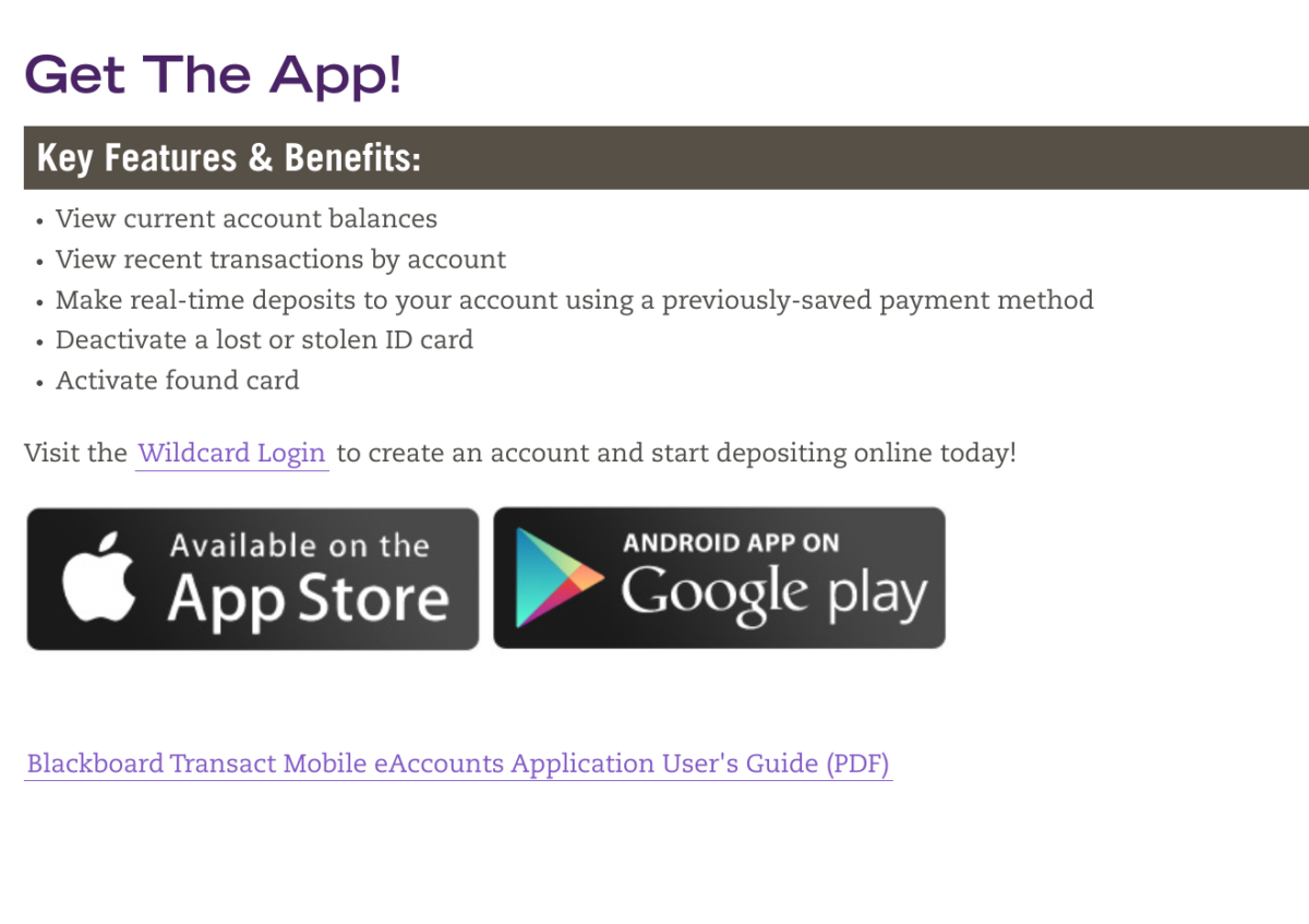 A screen grab from the Weber State website where the benefits of the website are listed, as well as links to download the app.