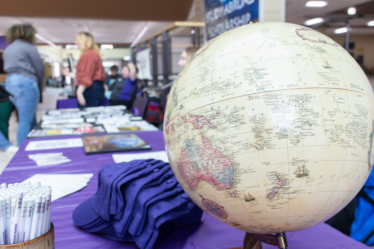 A globe sitting out as a decoration during the Study Abroad fair. Photo taken in Feb. 2023.