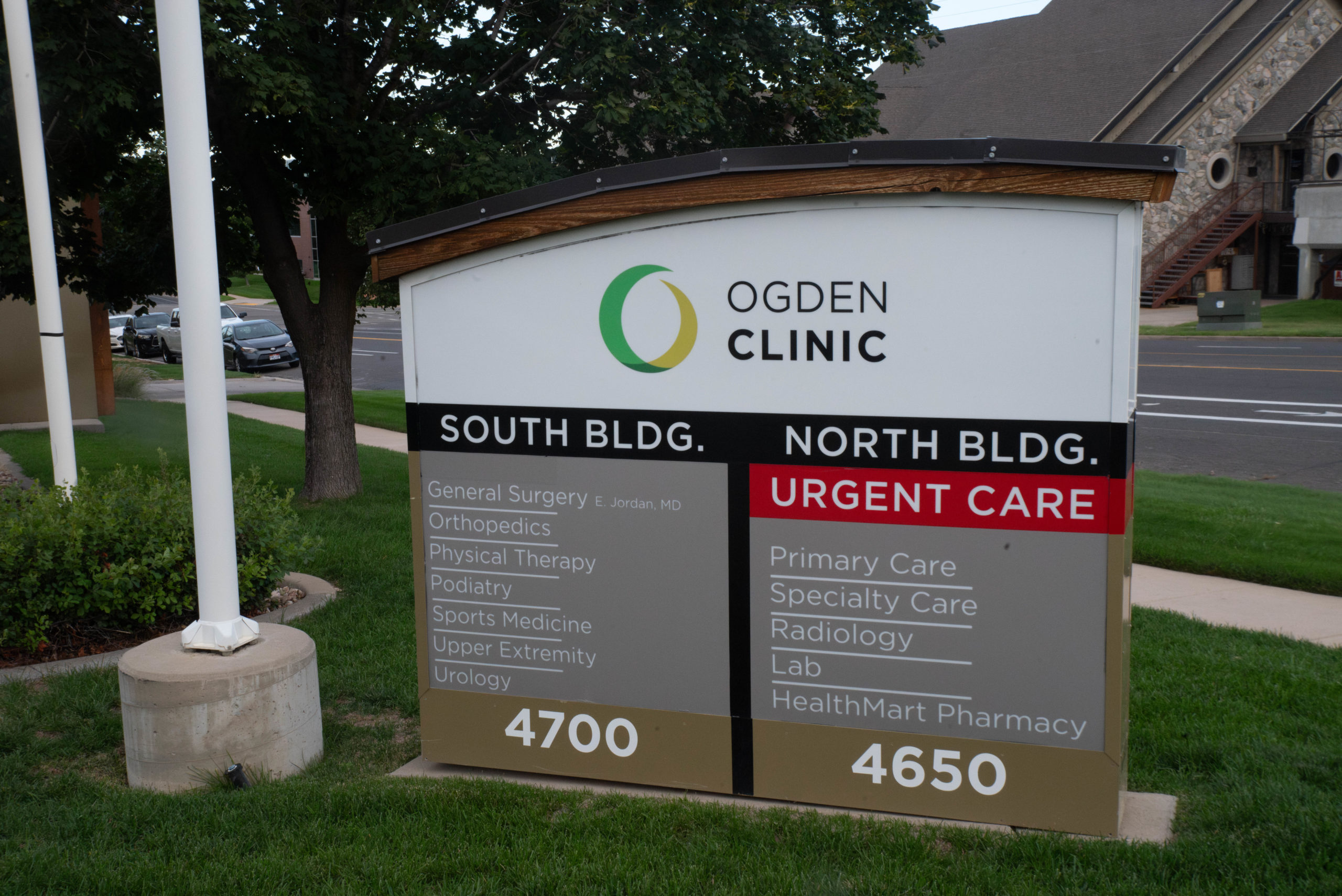 The Ogden Clinic sign outside the building.