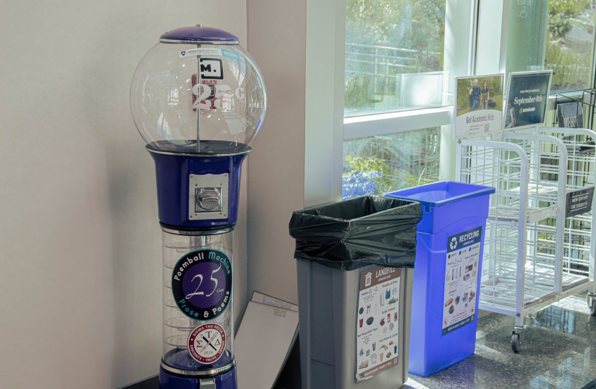Poem ball machine located on the right-hand side of Elizabeth Halls entrance.