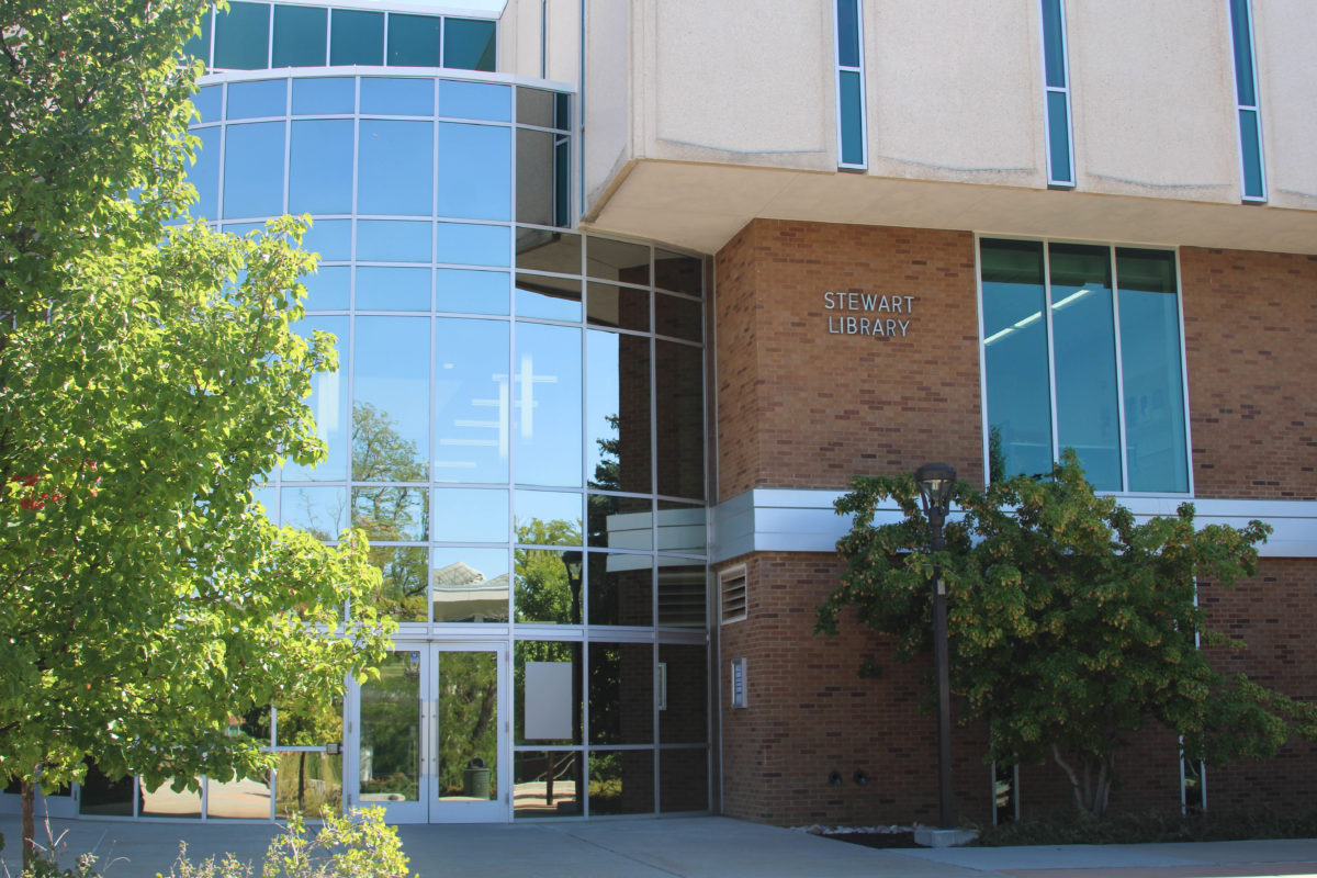 The exterior of the Stewart Library building on the Ogden Weber State campus.