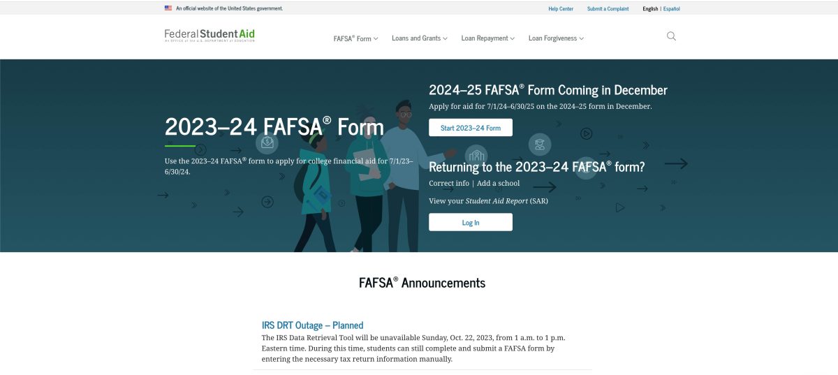The homepage of the FAFSA website.

La página inicial del sitio web de FAFSA.