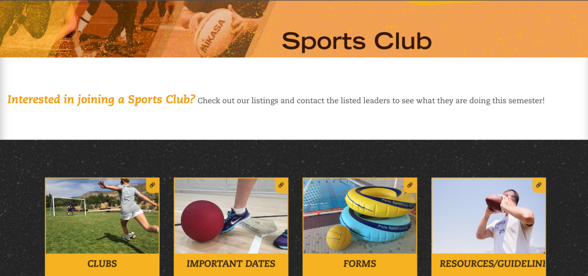 The Weber State University Sports Club homepage which lists all the different club sports organizations here at Weber for students to get involved in.
