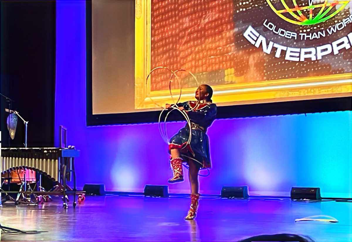 Nanabah Kadenhii of Indigenous Enterprise performing a Hoop Dance on March 15.